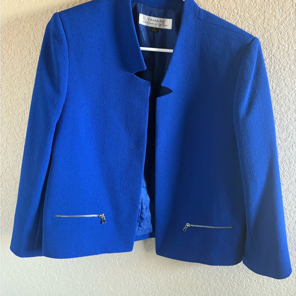Tahari Royal Blue Blazer with Zipper Accents